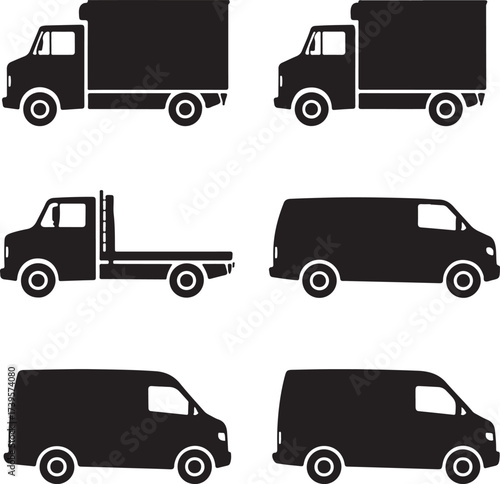 Six modern delivery vehicles truck transport