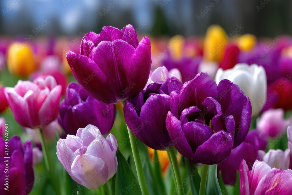 Obraz premium Colorful tulips blooming in a vibrant garden during springtime