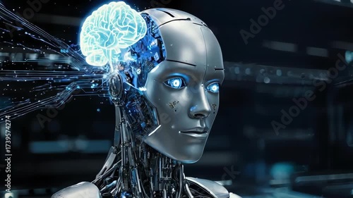Cybernetic brain of AI computer robot analizing input and processing data
