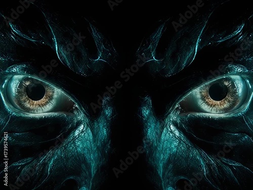 halloween dark blue eyes blinking and looking spooky, 