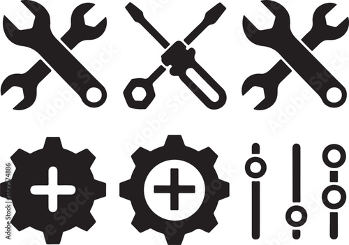 Tools and gears icons wrench spanner