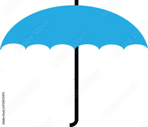 Illustration of a single blue umbrella with a black handle on a white background in a simple style