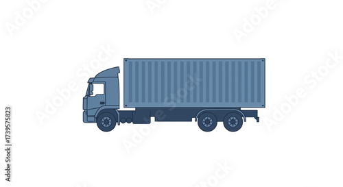 Blue Cargo Truck with Container Side View Illustration.
