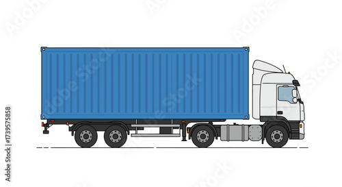 Blue Container Truck: Commercial Transport Vehicle Illustration.