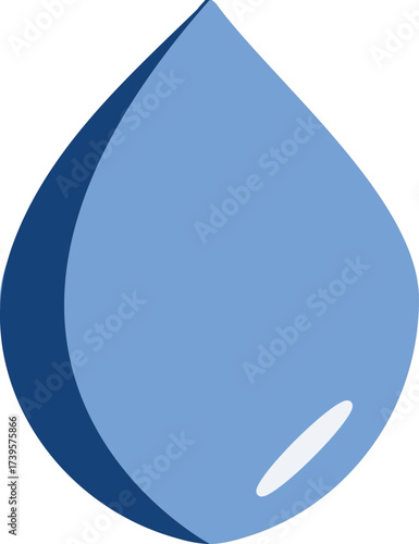 A blue water droplet illustration with a dark blue shadow and a white highlight on a white background