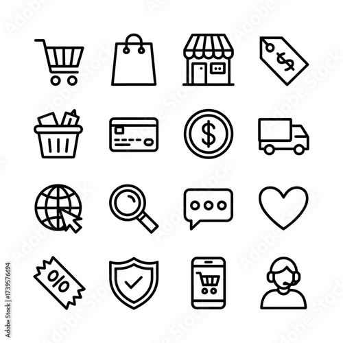E commerce and online shopping icons a collection of essential symbols for digital retail and business transactions