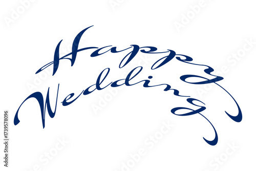 Happy Wedding - 筆記体でおしゃれに書いた、Happy Wedding（結婚おめでとう）の、おしゃれな手書き風のロゴマーク
