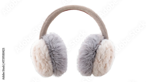 A pair of fluffy earmuffs with a gray headband isolated on a black background in a studio shot created with generated ai
