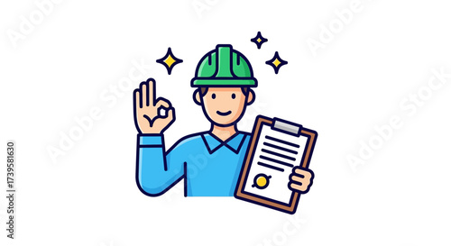 Building inspector giving the ok on checklist with sparkles perfect for construction safety articles  property development blogs vector icon