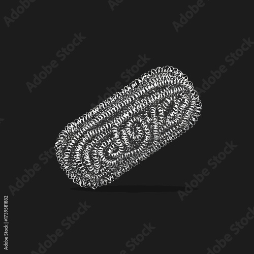 A metallic scouring pad with a detailed woven texture.