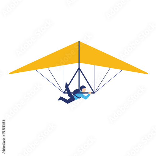 A person flying a yellow hang glider in a flat vector illustration.