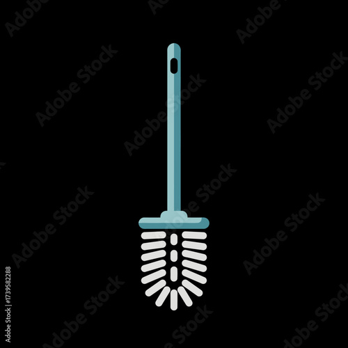 Blue toilet brush with handle and bristles for cleaning bathroom.