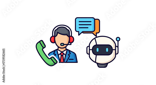 ai customer service a call center agent with a robot providing digital support and communication solutions for customer interaction  assistance