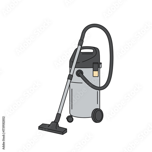 Illustration of a Gray and Black WetDry Vacuum Cleaner.