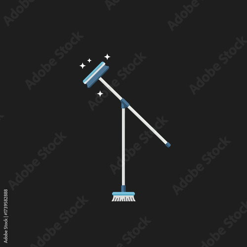 Illustration of a cleaning tool with a squeegee and brush.