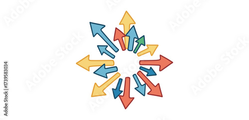 Arrows pointing outward illustrating diverse directions representing strategy innovation and growth ideal for business marketing materials.