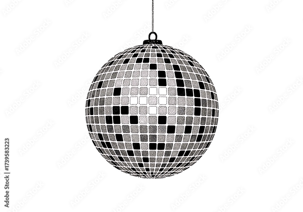 Fototapeta premium Hanging Disco Ball with Defined Square Mirror Facets, Minimalist Party and Celebration Vector Illustration