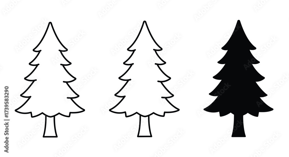 Obraz premium Simple graphic illustration of three evergreen trees with varying fill