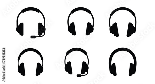 Black headphone silhouettes arranged in a grid pattern on a white background