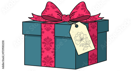 blue gift box with pink bow  tag perfect present for celebrations  holidays enhancing heartfelt gifting moments bringing cheer and delight