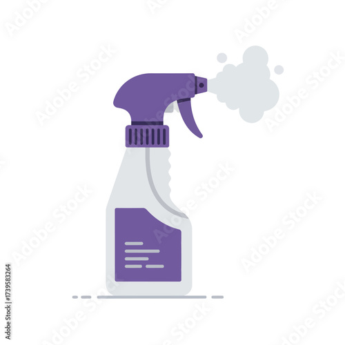 Purple plastic spray bottle dispensing a fine mist.