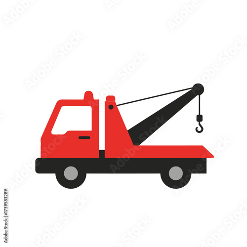 Red Tow Truck Flat Design Illustration.