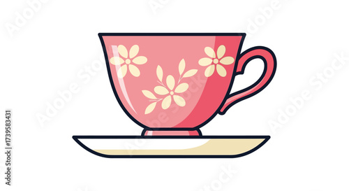 floral teacup illustration elegant pink teacup with floral design on a white saucer perfect for backgrounds and illustrating tea parties