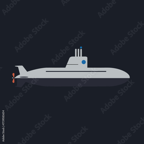 Stylized Submarine Illustration on Dark Background.