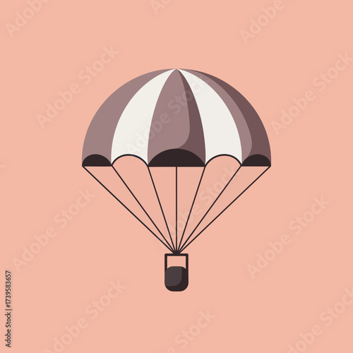 Stylized Parachute with Basket Descending Gently.