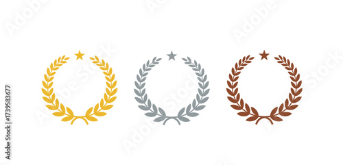 gold silver bronze awards laurel wreath with star icons for achievements perfect for highlighting milestones against a clean white backdrop success recognition ranking