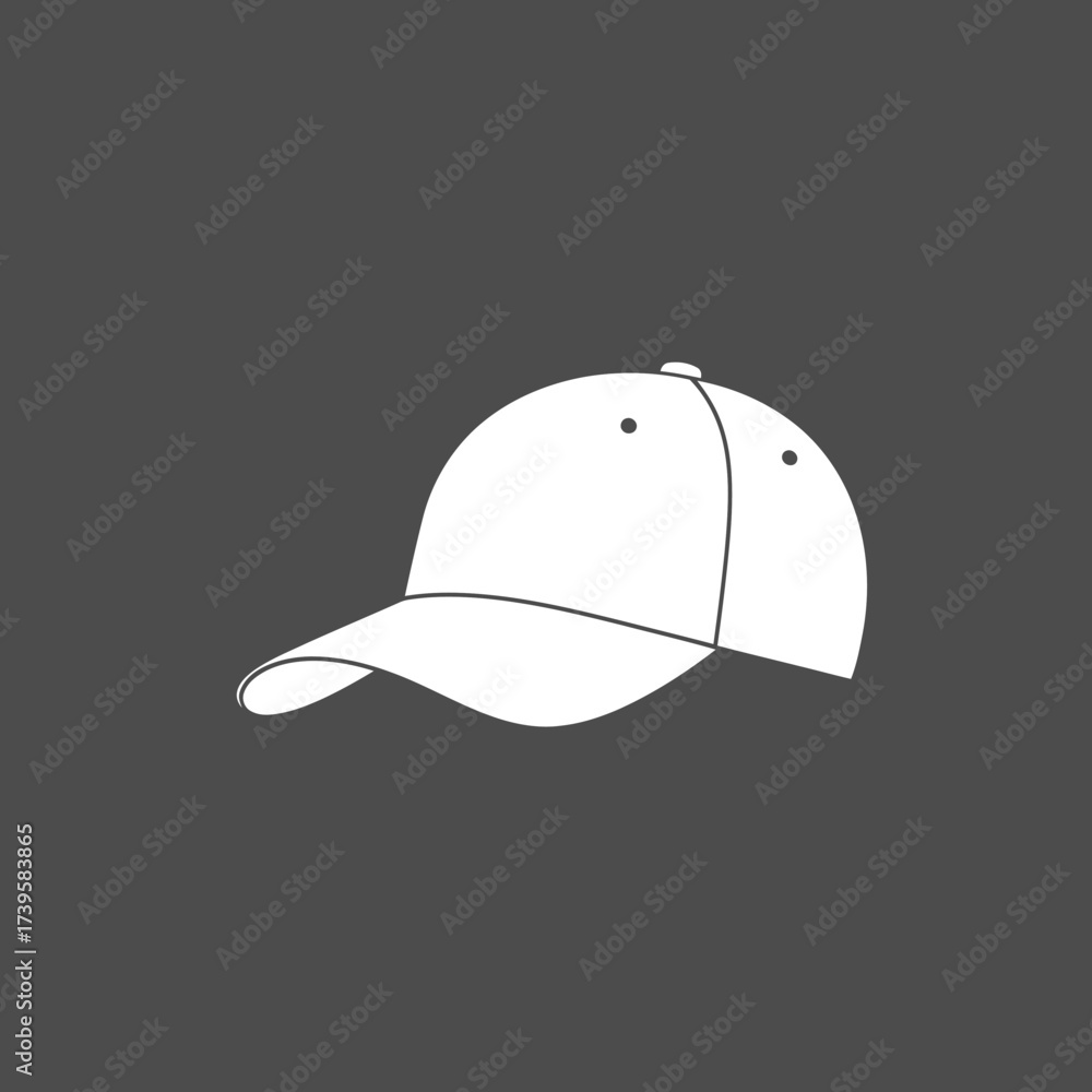 Fototapeta premium White Baseball Cap Illustration on Gray Background.