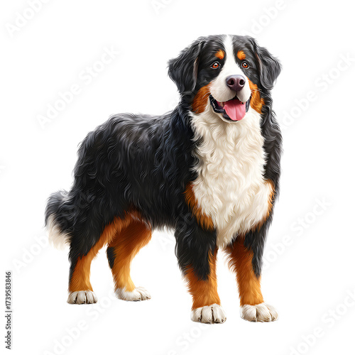 Realistic Standing Bernese Mountain Dog Smiling Portrait