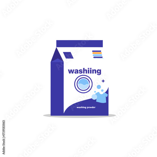 Washing powder box with blue and white packaging.