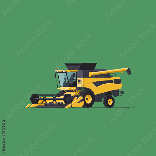 Yellow Combine Harvester Machine for Agricultural Field Work.