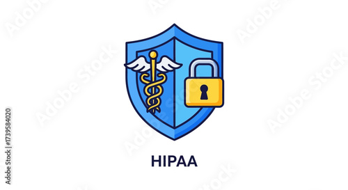 HIPAA compliance protecting health data with a padlock and Caduceus symbol on a shield symbolizing security for medical information ideal for healthcare blogs.