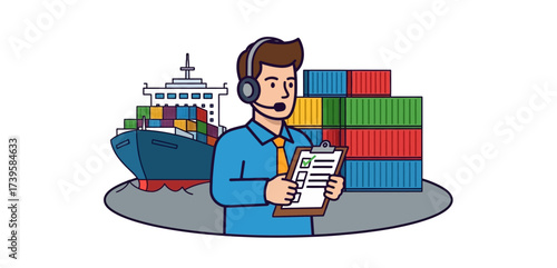 Logistics management overseeing cargo ship delivery ensuring efficient global trade operations in the harbor ideal for supply chain management media.