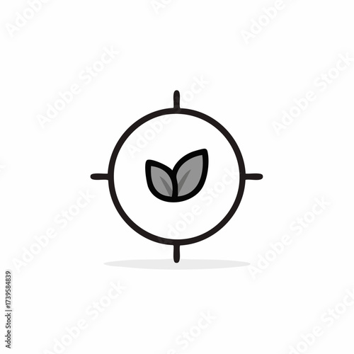 Leaf Target Icon with Circle and Crosshairs Concept