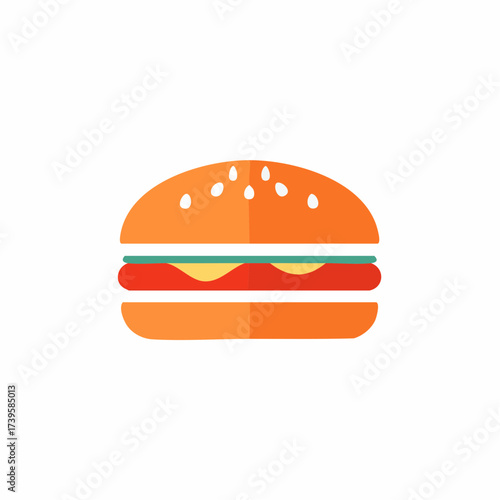 Vibrant minimalist flat design hamburger icon with bun patty and cheese layers