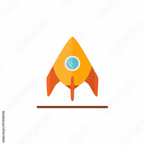 Stylized Orange Rocket Ship Launching with Blue Window and Fins
