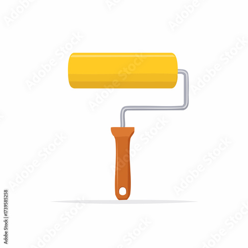 Simple yellow paint roller with orange handle for home improvement and painting