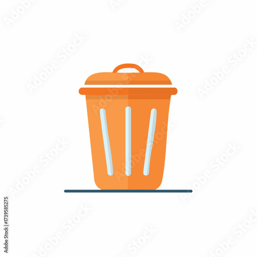 Orange Trash Can Flat Design Vector Illustration Delete Recycle Garbage Icon
