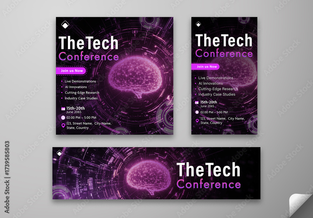 Editable Tech Conference Template – Futuristic AI Brain Theme with ...