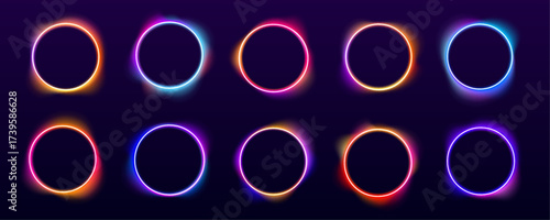 Minimalist round frame with a glowing outline and subtle motion blur. Suitable for labels, tech interfaces, or clean product presentation. Editable vector for easy customization.