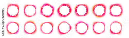 Round glowing frame in neon style on transparent background. The circular shape works perfectly for labels, stickers, or promotional badges. Vector format with smooth light gradient.