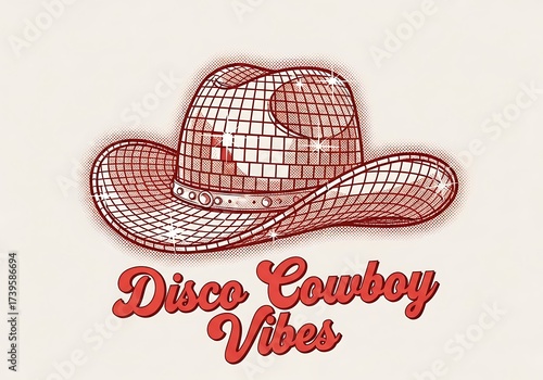 Retro Disco Cowboy Hat with Sparkly Texture and 