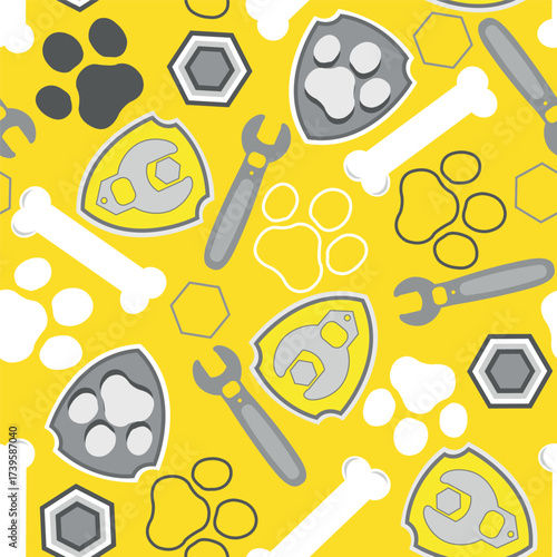 Yellow Pattern with Tools and Bones