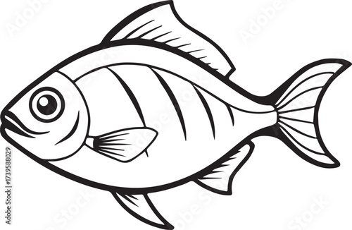 piranha fish outline vector illustration line art