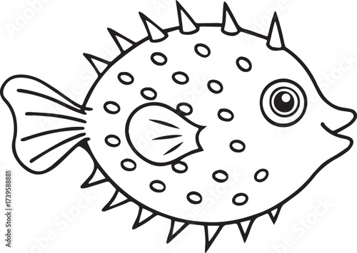 pufferfish outline vector illustration line art