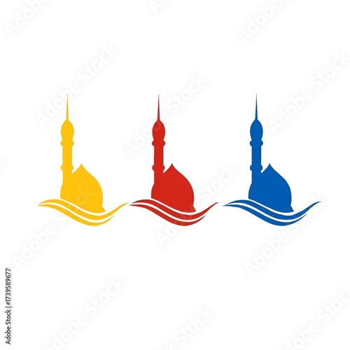 Minimalist Mosque Silhouette Logo in Three Colors
