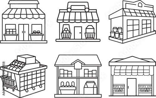 Set of supermarket outline vector illustration line art